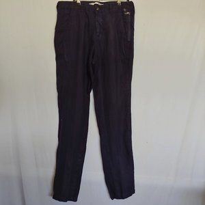 Zara Man mens navy blue flax linen straight leg zip pants 32